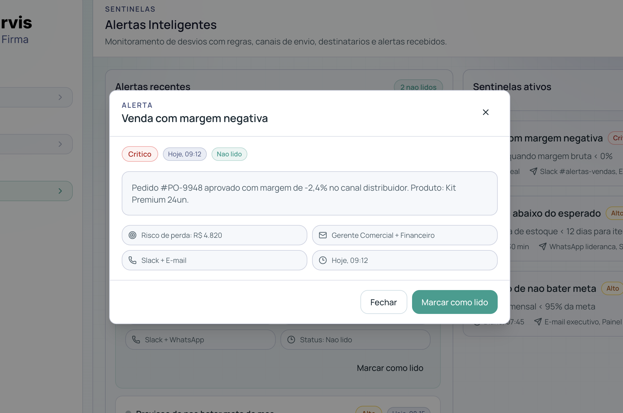 Painel de sentinelas do Jarvis da Firma